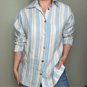 Eleven Stitch Design 100% Linen Striped Shirt Sz M